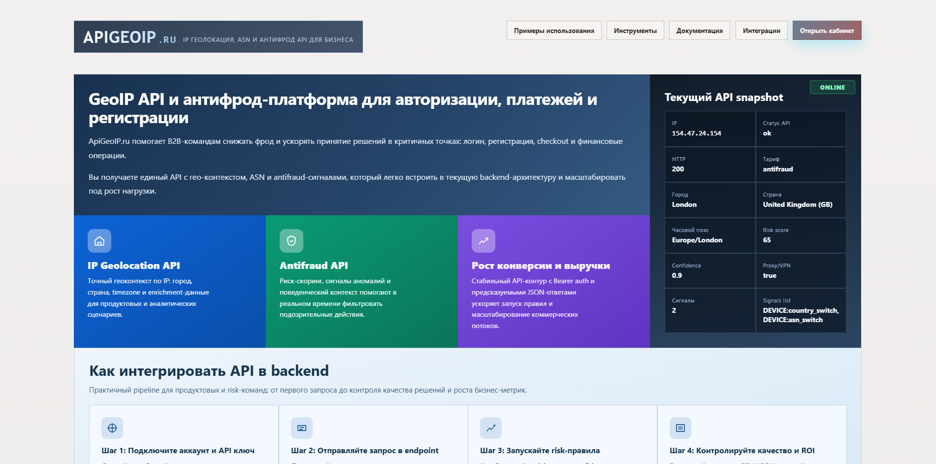 Development of SaaS Platform GeoIP + Antifraud API - geoip.space