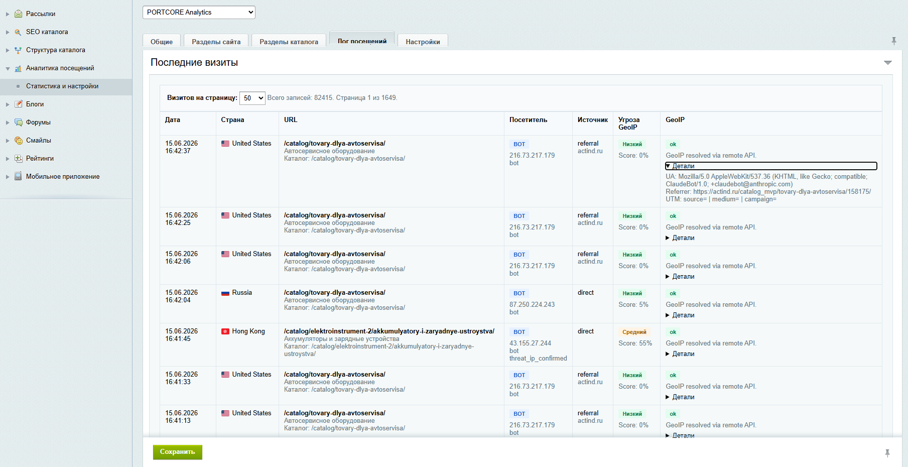 Traffic Analytics Module for 1C-Bitrix portcore.analytics